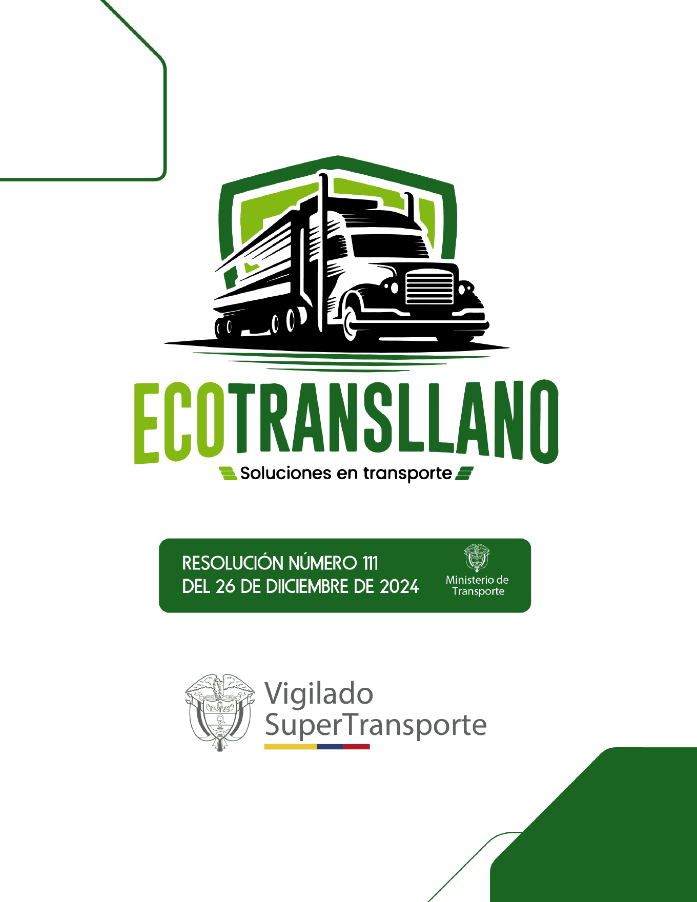 Brochure de ECOTRANSLLANO con resolución del Ministerio de Transporte y vigilancia de SuperTransporte.
